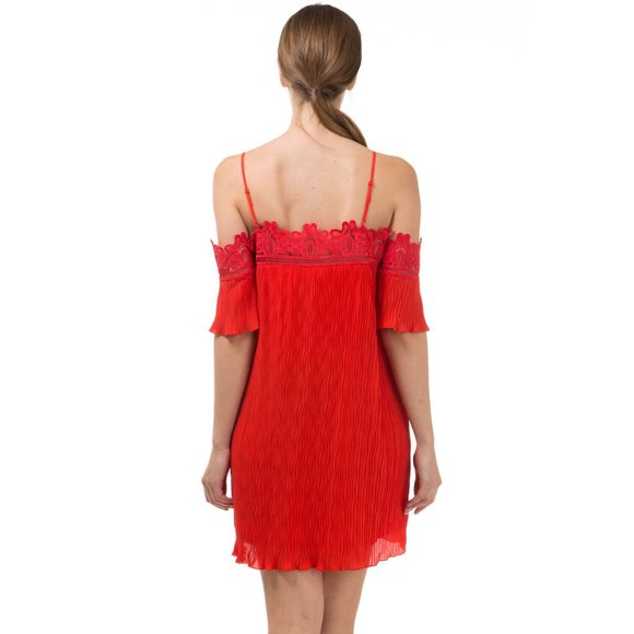 Women's Casual Off The Shoulder Spaghetti Strap Lace Trim Dress Super Cute - Picture 3 of 5